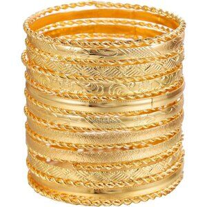 16Pcs Gold Bangle Bracelets for Women - Multi Layer Stackable Textured Bracelets